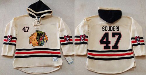 Blackhawks #47 Rob Scuderi Cream Heavyweight Pullover Hoodie Stitched NHL Jersey